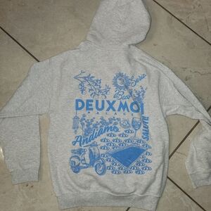 Deuxmoi. Palace HOODIE- URBAN OUTFITTERS - Gray Hoodie with Blue Print